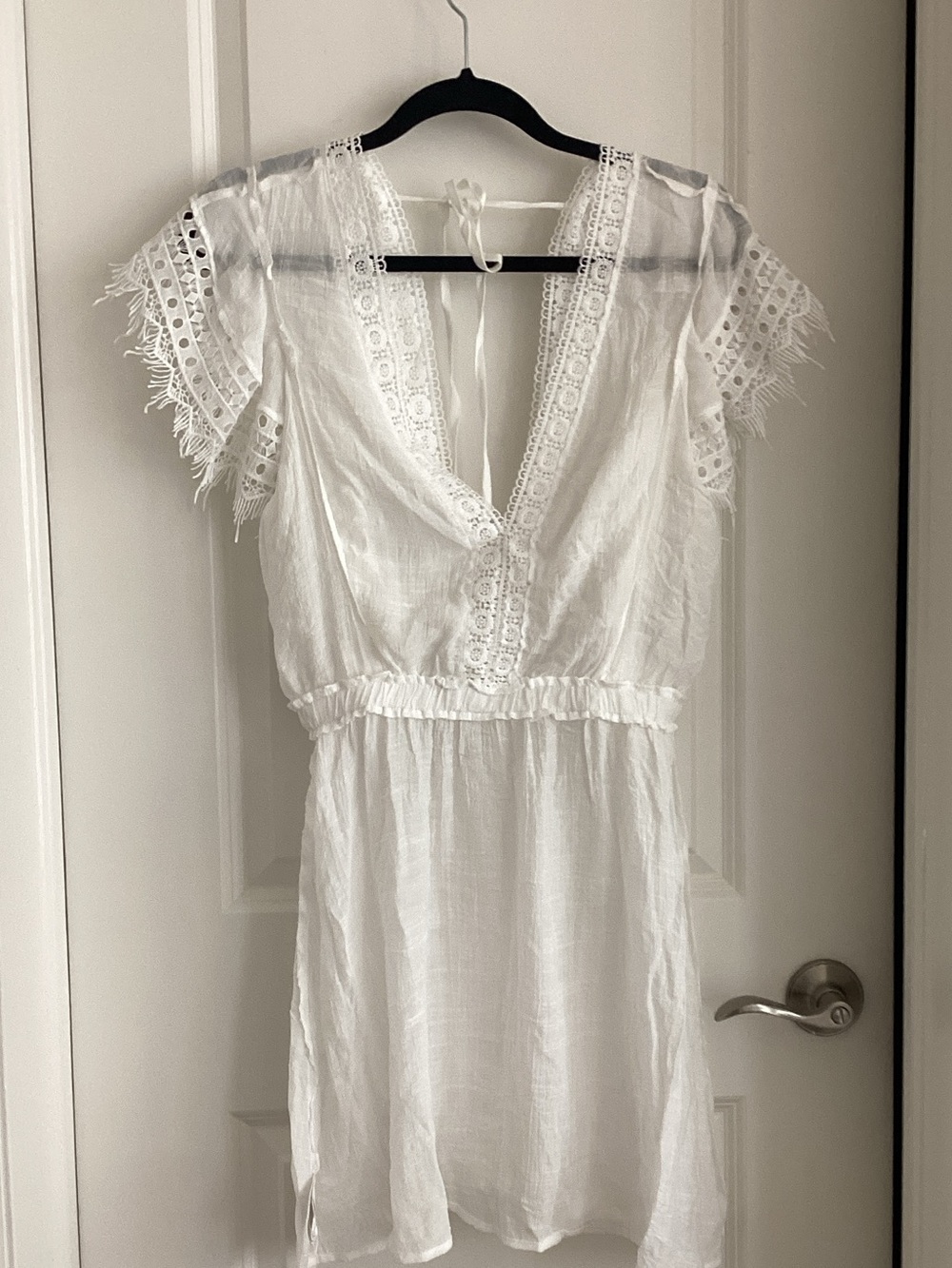 SHEIN White Lace-Trim V-Neck Mini Dress